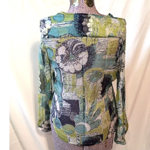 Sigal A Los Angeles Abstract Paisley Silk V-Neck Blouse, size S - Picture 3 of 9